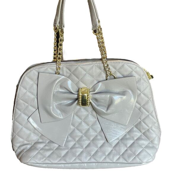 Betsey Johnson Large Cream Quilted Bow Purse